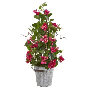 26"  Bougainvillea Artificial Climbing Plant in Metal Bucket