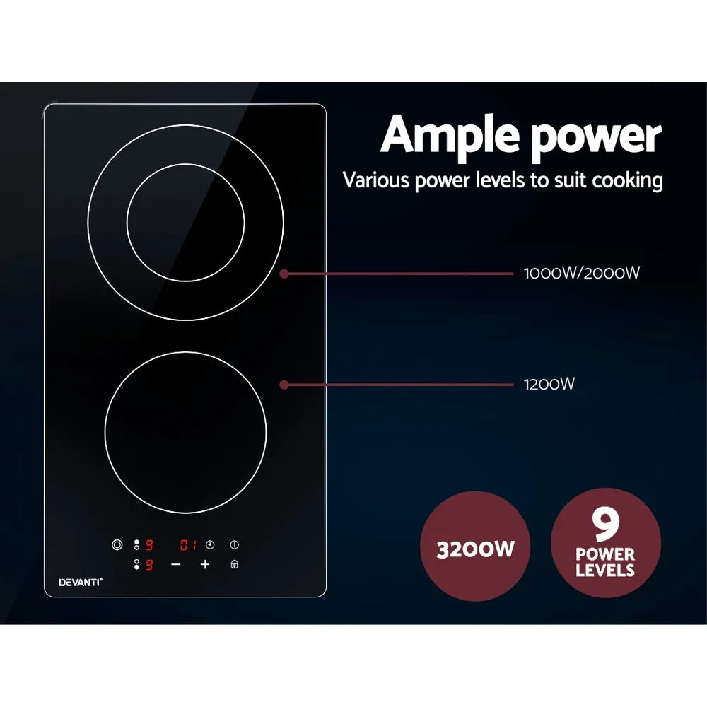 3200W Black Ceramic Electric Cooktop, 30cm, Touch Control - Devanti