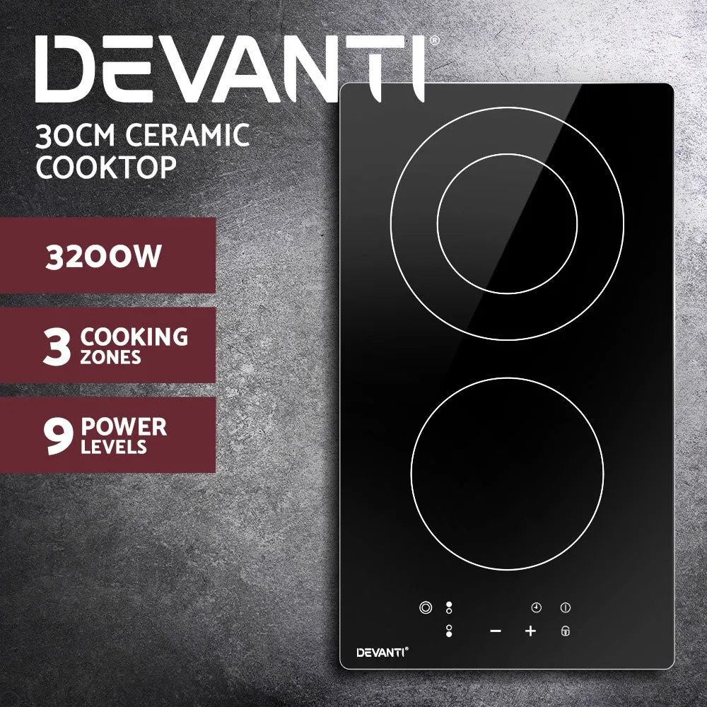 3200W Black Ceramic Electric Cooktop, 30cm, Touch Control - Devanti