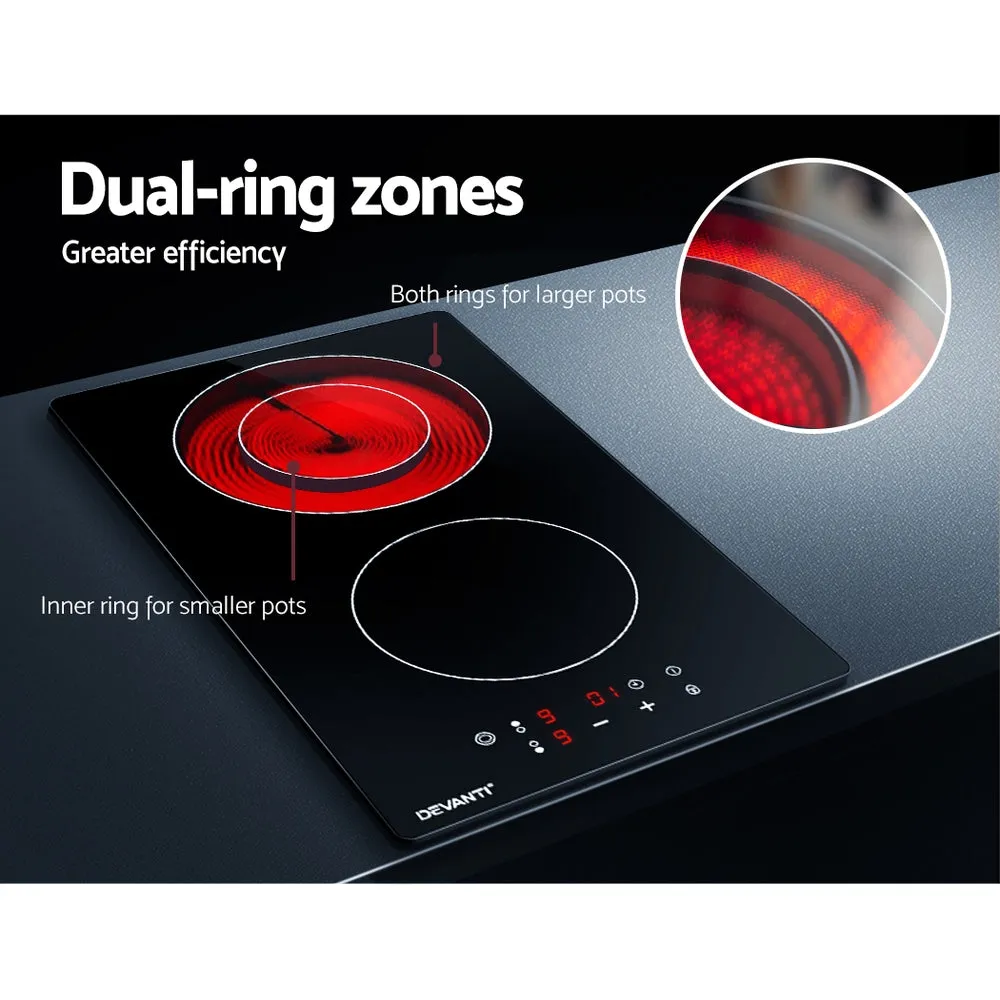 3200W Black Ceramic Electric Cooktop, 30cm, Touch Control - Devanti