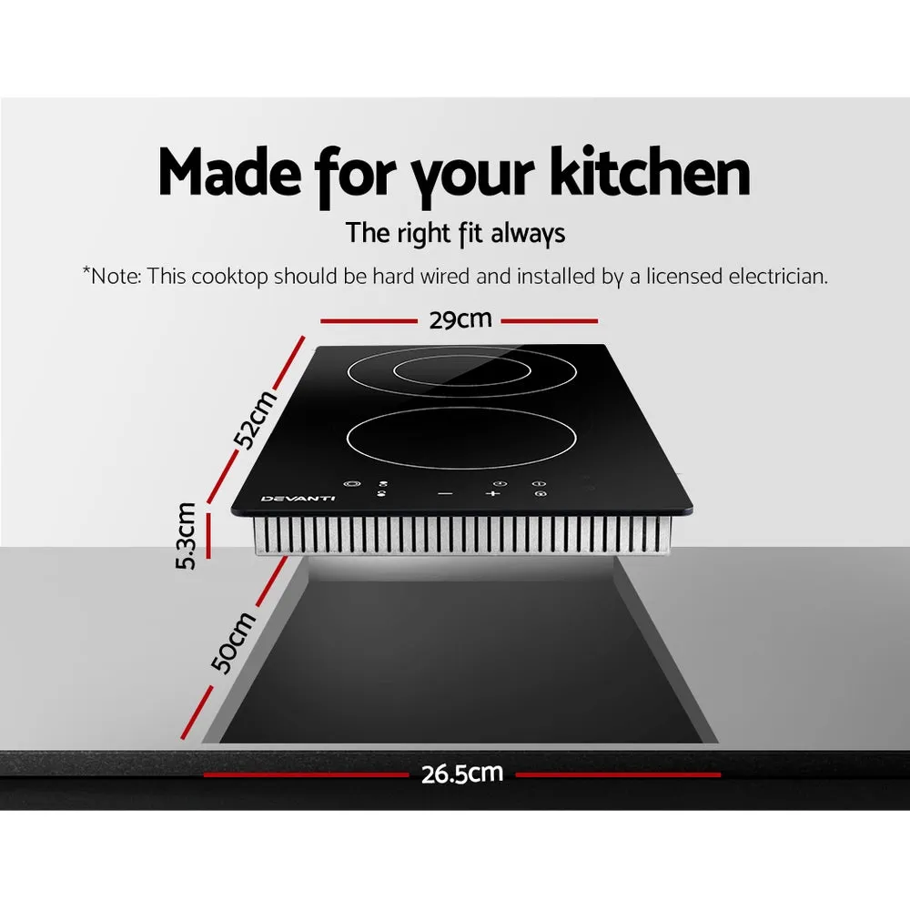 3200W Black Ceramic Electric Cooktop, 30cm, Touch Control - Devanti