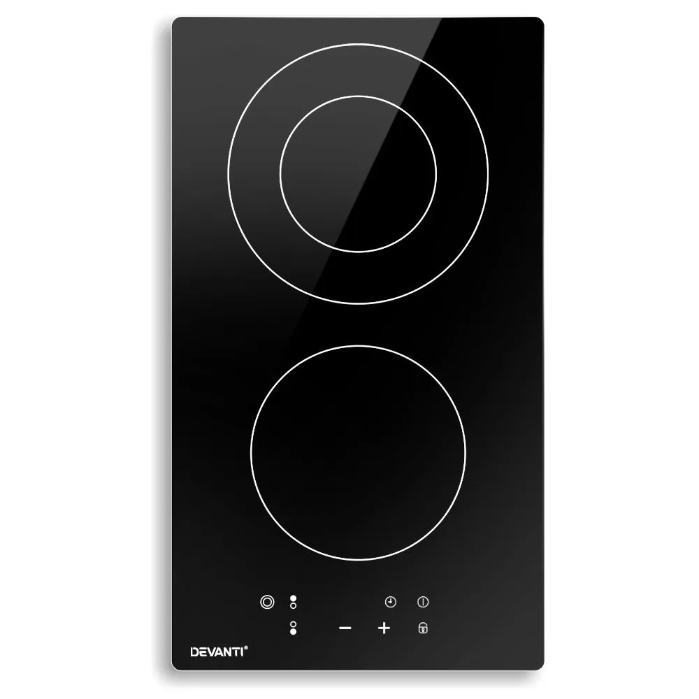 3200W Black Ceramic Electric Cooktop, 30cm, Touch Control - Devanti