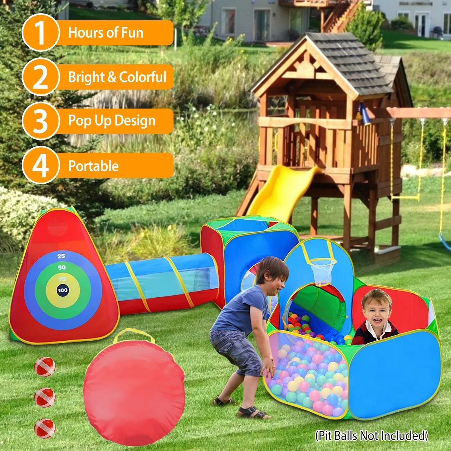 5Pcs Kids Ball Pit Tents Pop Up Playhouse w/ 2 Crawl Tunnel & 2 Tent For Boys Girls Toddlers