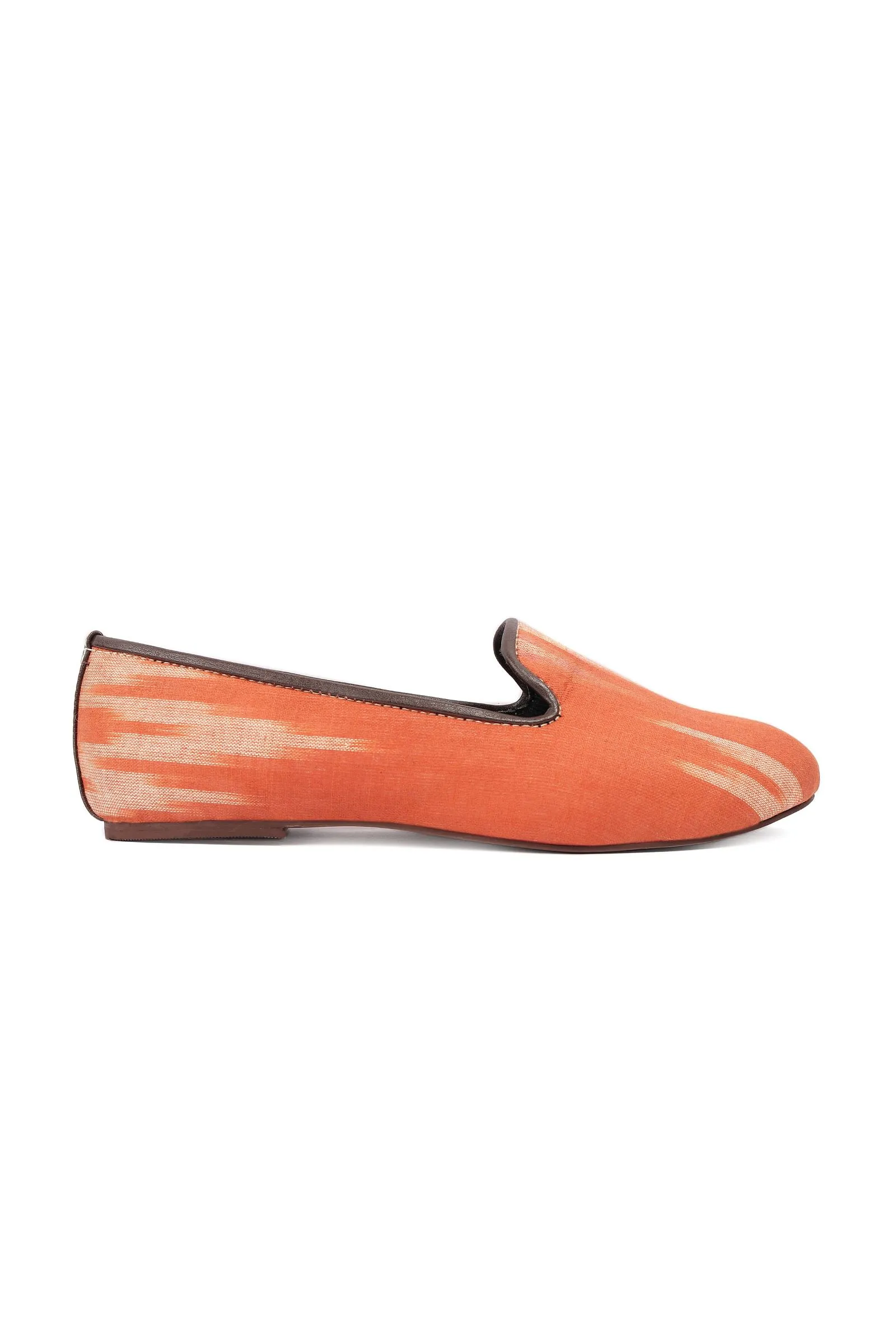 Black & Coral Pink Ikat Flat Cruelty Free Leather Ballerina