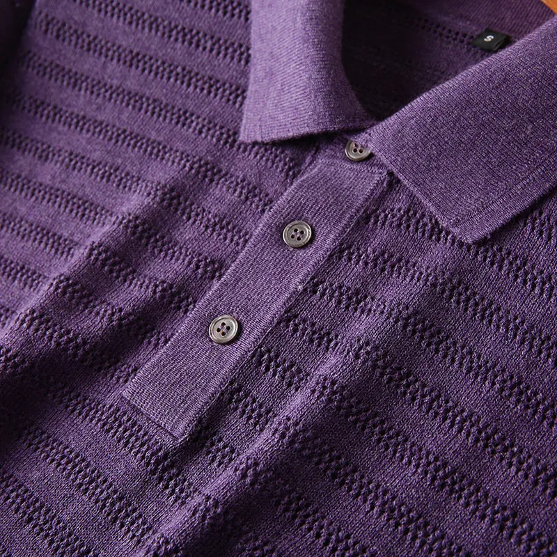 Cashmere   cotton! Italian single men's thin hollowed-out knitted short-sleeved Polo shirt summer