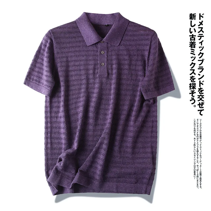 Cashmere   cotton! Italian single men's thin hollowed-out knitted short-sleeved Polo shirt summer