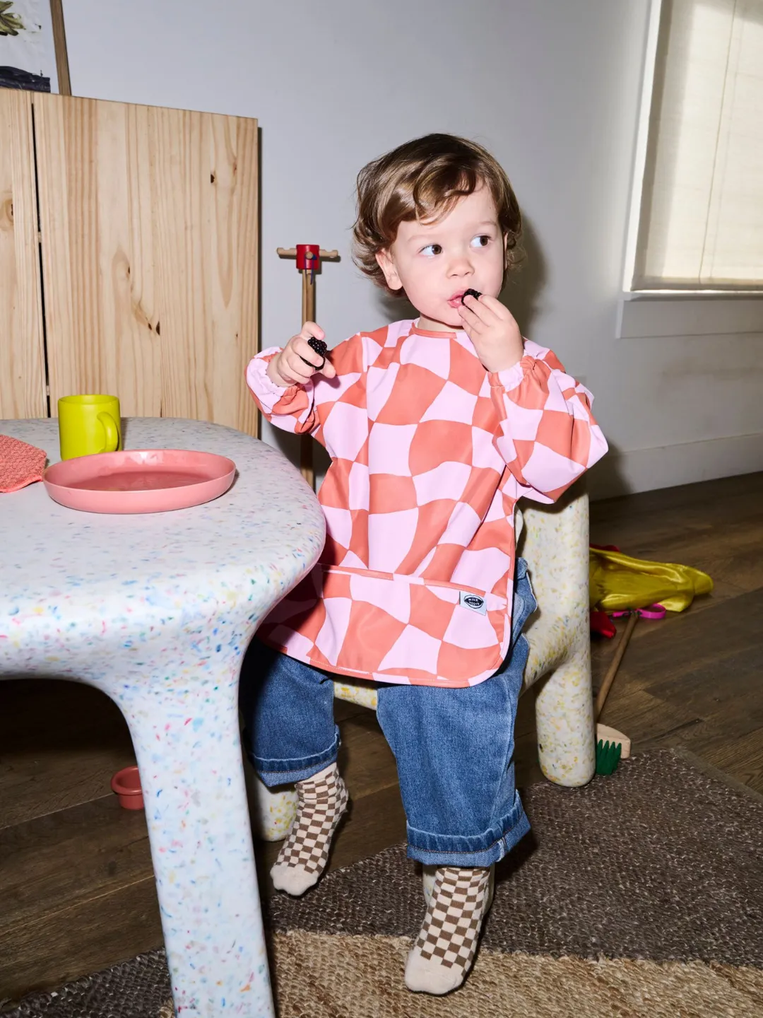 Children's Smock Bib – Pink Checkers