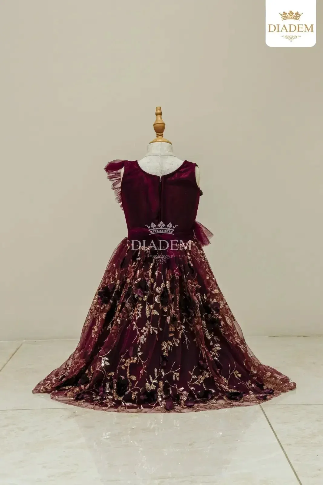 Dark Purple Gown Adorned in Glitters Floral Design