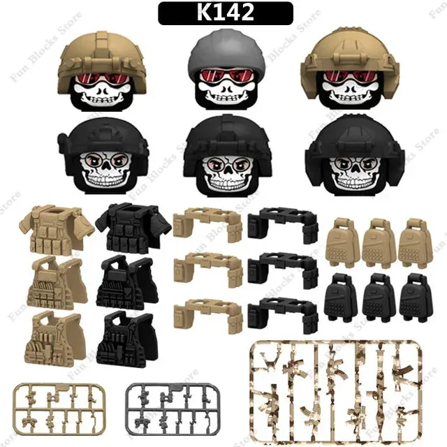 Hot Military Building Blocks Ghost Special Forces Soldiers Figure Bandits Accessories Gun Backpacks Vests Belts Weapons Kids Toy