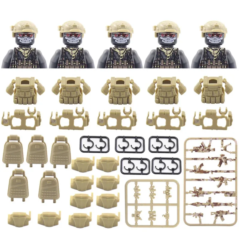 Hot Military Building Blocks Ghost Special Forces Soldiers Figure Bandits Accessories Gun Backpacks Vests Belts Weapons Kids Toy