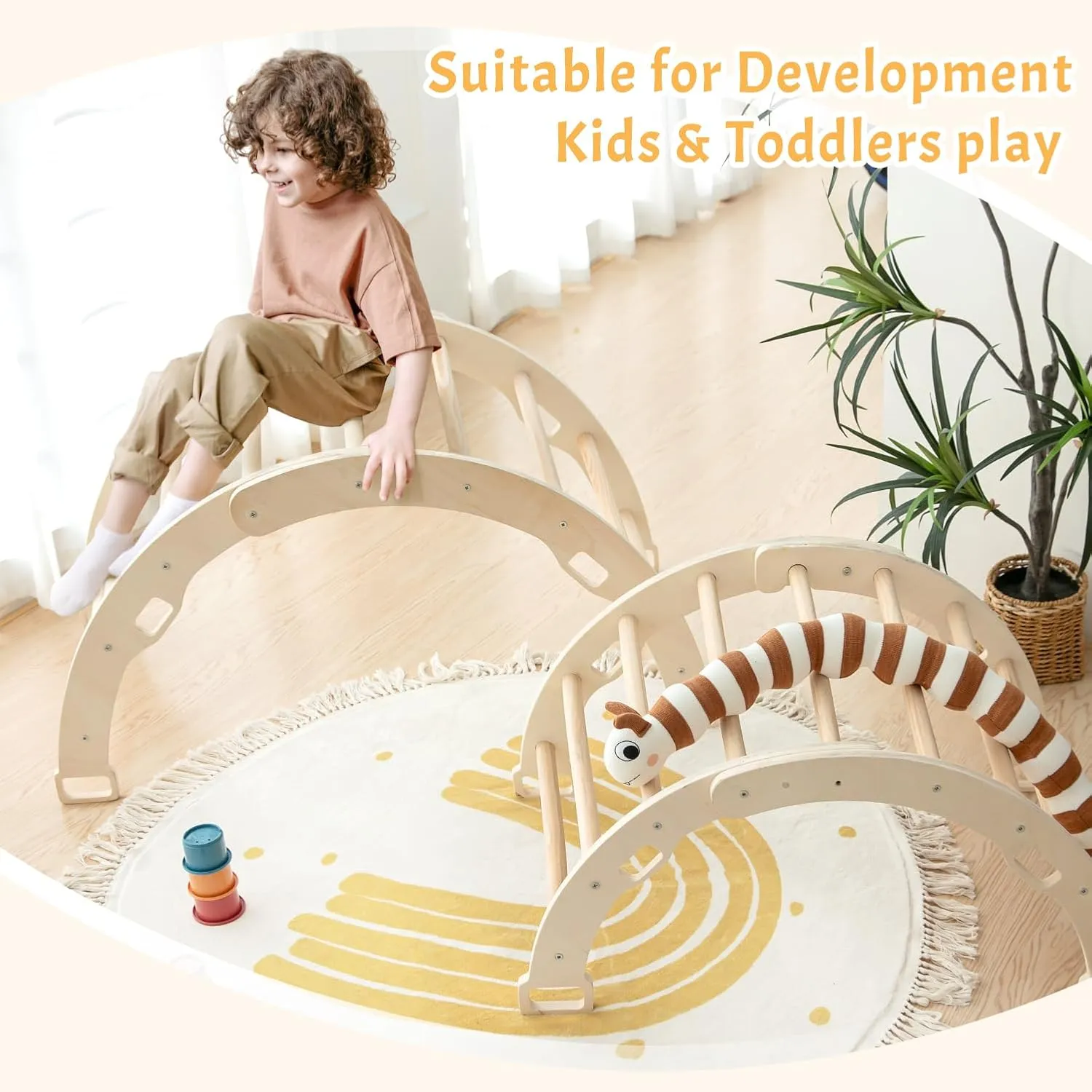 Kids Arch Rocker Climber with Cushion - Montessori Wooden Indoor Playground Toy