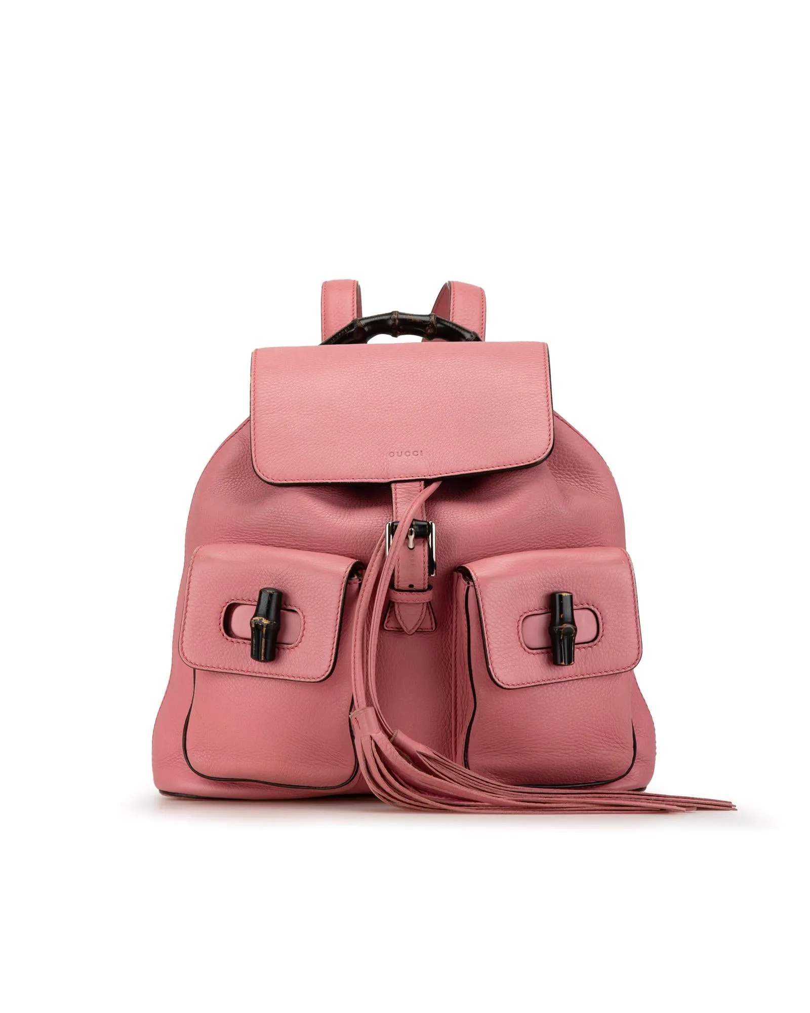 Leather Backpack with Bamboo Tassel and Turn-Lock Closures