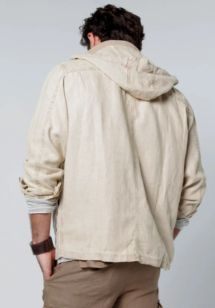 Men's Linen Jacket with Detachable Hoodie & Button Pockets | 100% Natural Italian Style, Item #1514