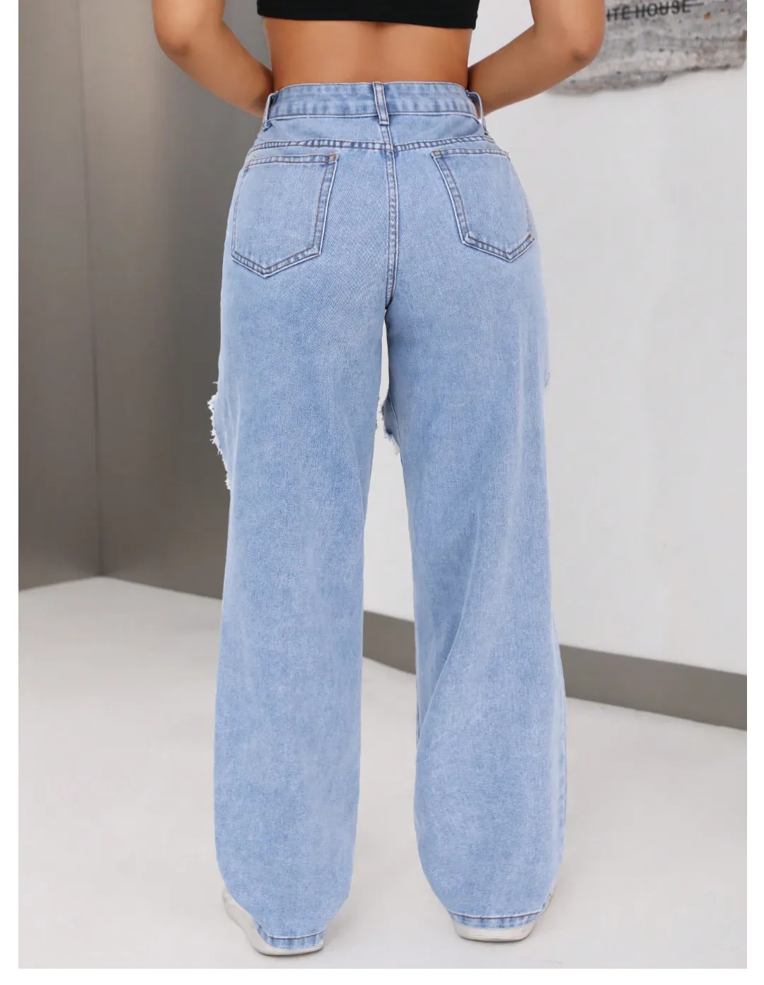 Women Clothing Holes Denim Trousers