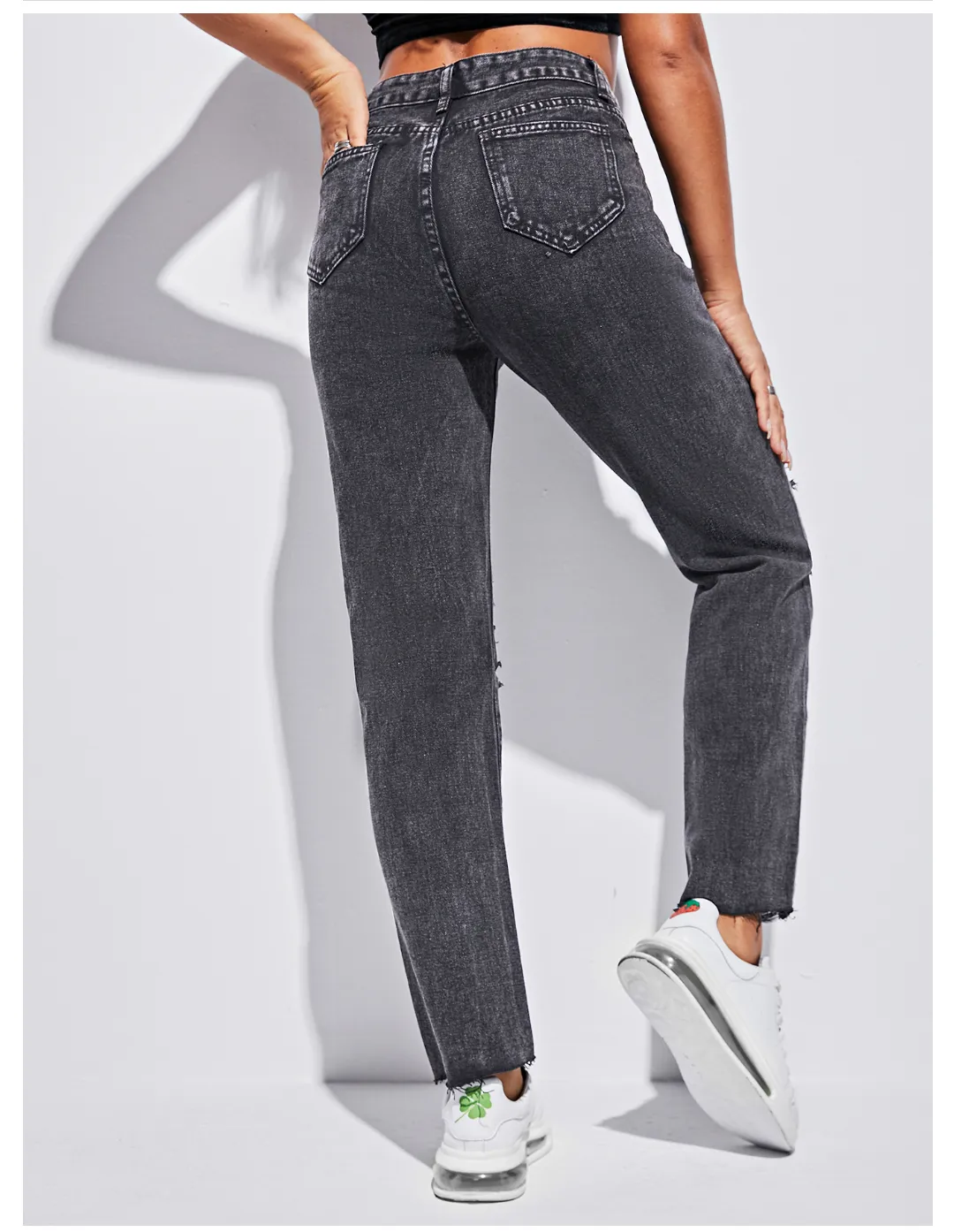 Women Clothing Loose Hole Slimming Denim Pants